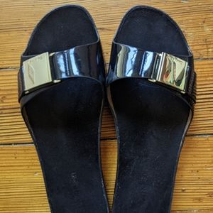 Calvin Klein Patent Leather Sandal Slides Gold